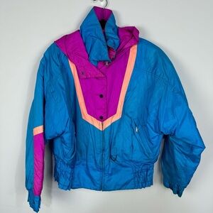 Vintage Black Bear Ski 90s Retro Snowboard Jacket Pink Blue Colorful Winter